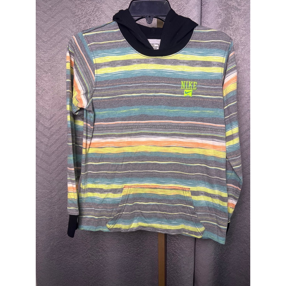 Nike Neon Stripped Long‎ Sleeve Shirt with Hood Boys sz L 12-13